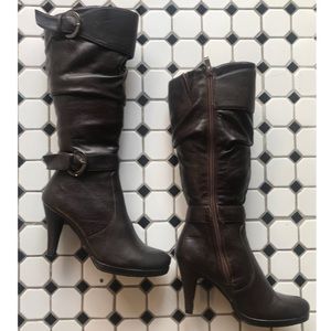 Mahogany Faux Leather Knee High Slouchy Boots